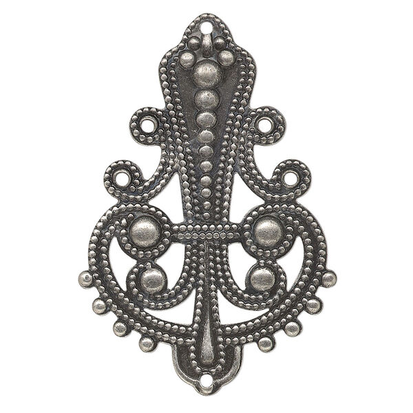 Focal, antique silver-plated steel, 40x27mm double-sided filigree teardrop, 6 loops. Sold per pkg of 10. image number 0