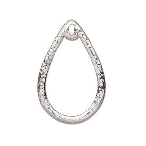 Drop, TierraCast®, "Hammertone" collection, white bronze-plated pewter (tin-based alloy), 31x20mm hammered open teardrop. Sold per pkg of 20.