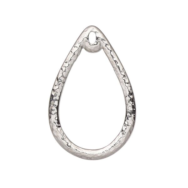 Drop, TierraCast®, "Hammertone" collection, white bronze-plated pewter (tin-based alloy), 31x20mm hammered open teardrop. Sold per pkg of 20. image number 0