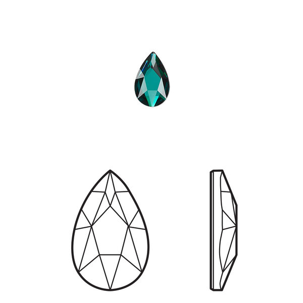 Flat back 24pk emerald foil back, Crystal Passions® 8x5mm pear 2303 image number 0