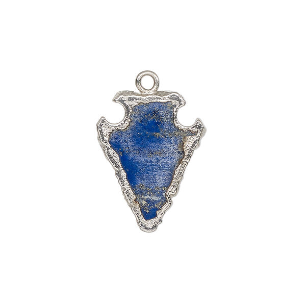 Drop, lapis lazuli (natural) / electroplated silver / silver-plated sterling silver, 20x15mm hand-cut arrowhead. Sold individually. image number 0