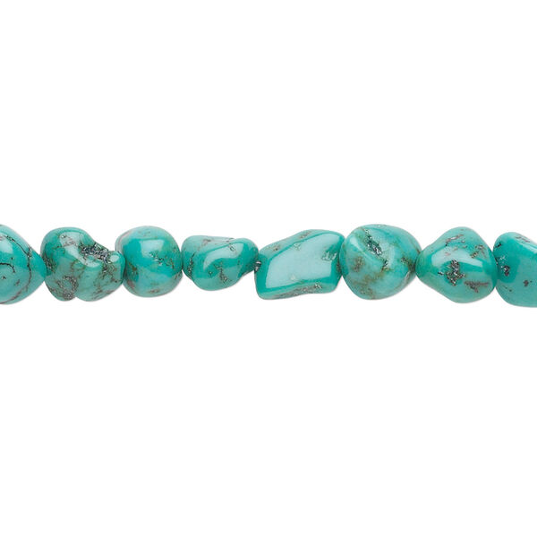 Bead, turquoise (dyed / stabilized), blue-green, small to medium pebble, Mohs hardness 5 to 6. Sold per 15-1/2 to 16-inch strand. image number 0