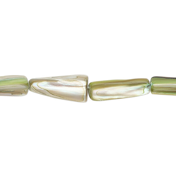 Bead, mother-of-pearl shell (dyed), yellow-green, 9x5mm-13x8mm stick, Mohs hardness 3-1/2. Sold per 15-inch strand. image number 0