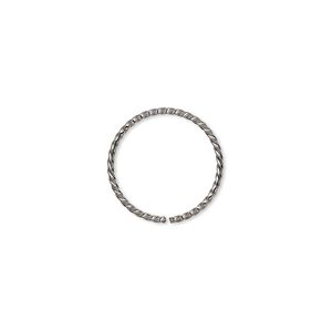 Jump ring, gunmetal-plated brass, 15mm twisted round, 13.7mm inside diameter, 18 gauge. Sold per pkg of 100.