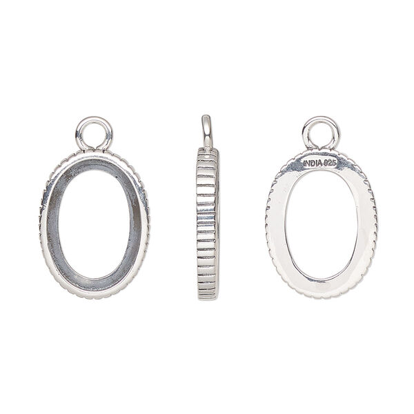 Drop, antiqued sterling silver, 16.5x12mm oval with 14x10mm oval setting and textured design with open back. Sold individually. image number 0
