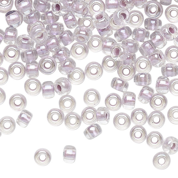 Seed bead, Miyuki, glass, pkg/250g, #6 rocaille, translucent lavender-lined pearlized crystal clear, (RR-4612). image number 0