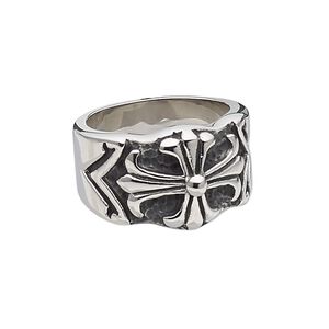 Ring, antiqued stainless steel, 15mm wide with cross, size 9. Sold individually.