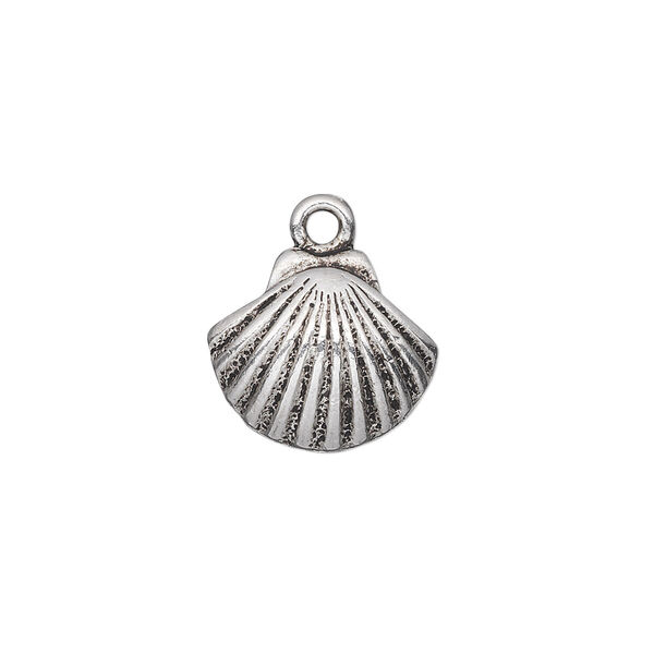 Charm, antique silver-plated "pewter" (zinc-based alloy), 15x14mm single-sided shell. Sold per pkg of 10. image number 0