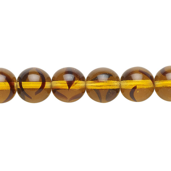 Bead, Czech glass druk, transparent tortoise, 10mm round. Sold per 15-1/2" to 16" strand. image number 0