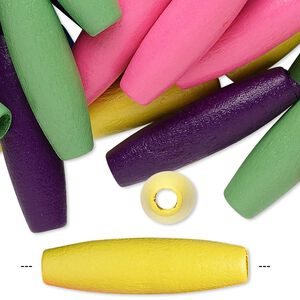 Bead mix, wood, mixed colors, 30x8mm oval. Sold per 400-gram pkg, approximately 750 beads.