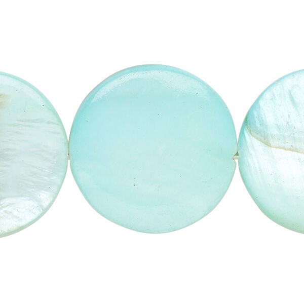 Mother-of-pearl shell 1pkg1, puffed flat round bead 15 inch aqua blue 24-25mm image number 0