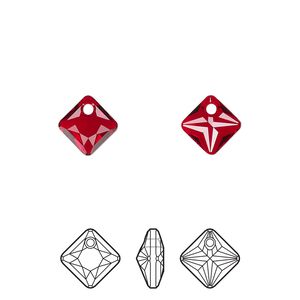 Drop 4pk Siam, Crystal Passions® 9mm pendant princess cut 6431