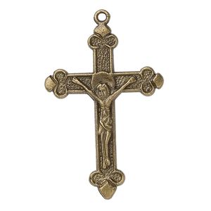 Focal, antique brass-plated "pewter" (zinc-based alloy), 35x24mm double-sided crucifix. Sold per pkg of 10.