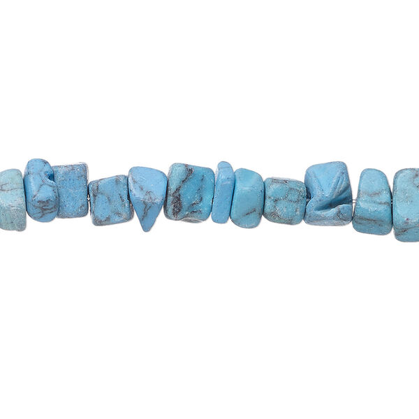 Bead, "turquoise" (resin) (imitation), blue, small chip. Sold per 15-inch strand. image number 0