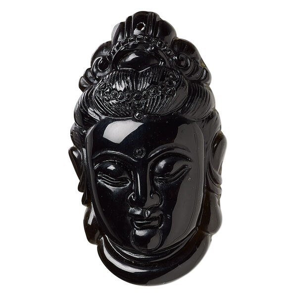 Black obsidian 1pkg1, Quan Yin focal natural B grade, 47x27mm image number 0