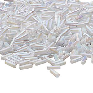 Bugle bead, Dyna-Mites™, glass, opaque white AB, #3. Sold per 35-gram pkg.