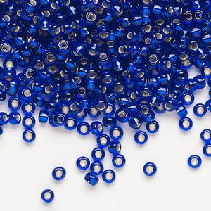 Seed bead, Miyuki, glass, pkg/250g, #8 rocaille, transparent silver-lined cobalt blue, (RR-20).