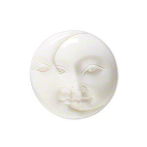 Embellishment, bone (bleached), white, 25-27mm hand-carved single-sided undrilled moon face, Mohs hardness 2-1/2. Sold individually.
