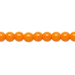 Bead, Preciosa, Czech glass druk, opaque bright orange, 6mm round. Sold per 15-1/2" to 16" strand.