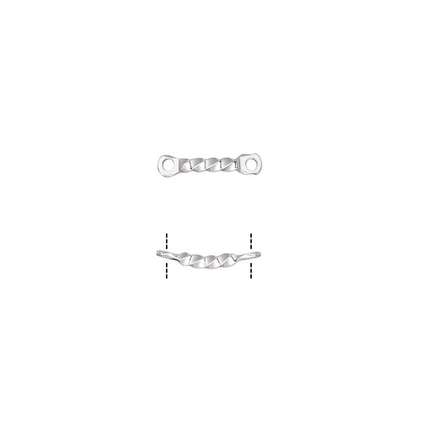 Link, silver-plated brass, 22x4mm twisted curved bar. Sold per pkg of 10. image number 0
