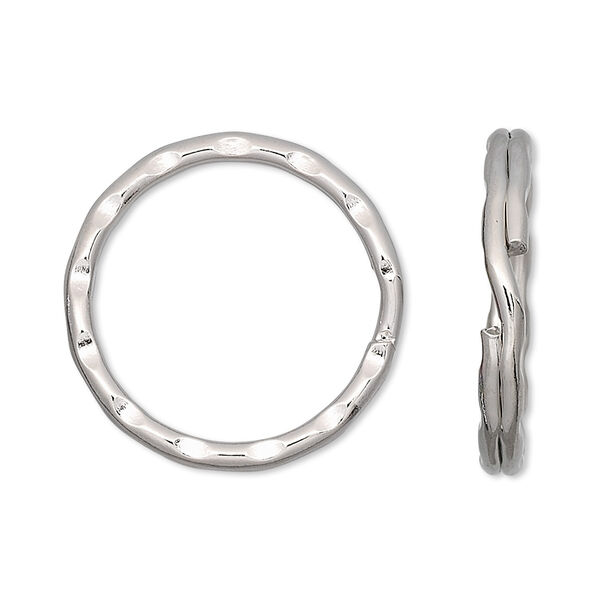 Split ring, nickel-finished steel, 25mm hammered round. Sold per pkg of 100. image number 0