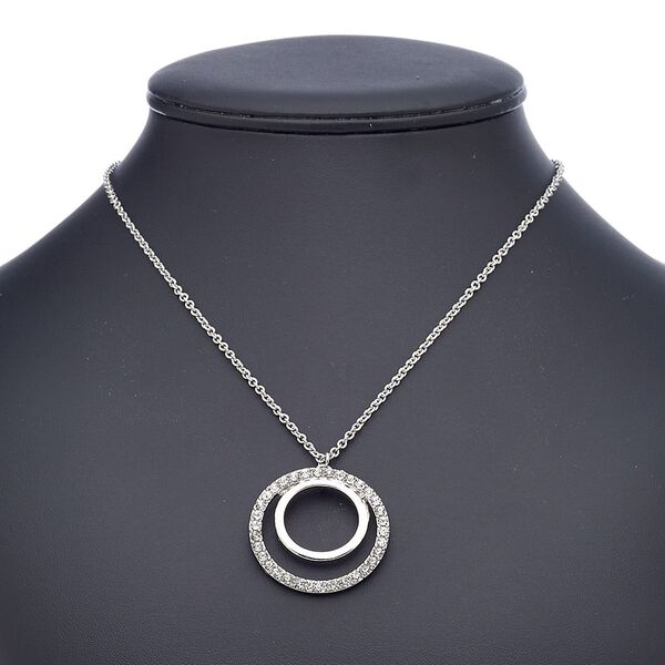 Necklace, glass rhinestone with imitation rhodium-finished steel and "pewter" (zinc-based alloy), clear, 35mm double open round, 18 inches with 2-inch extender chain and lobster claw clasp. Sold individually. image number 0