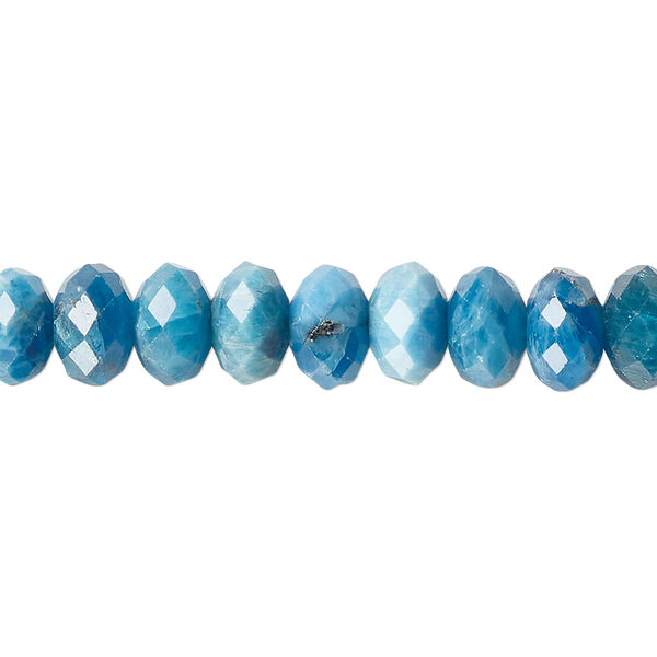Bead, blue apatite (natural), 8x5mm faceted rondelle, C grade, Mohs hardness 5. Sold per 15-1/2" to 16" strand. image number 0