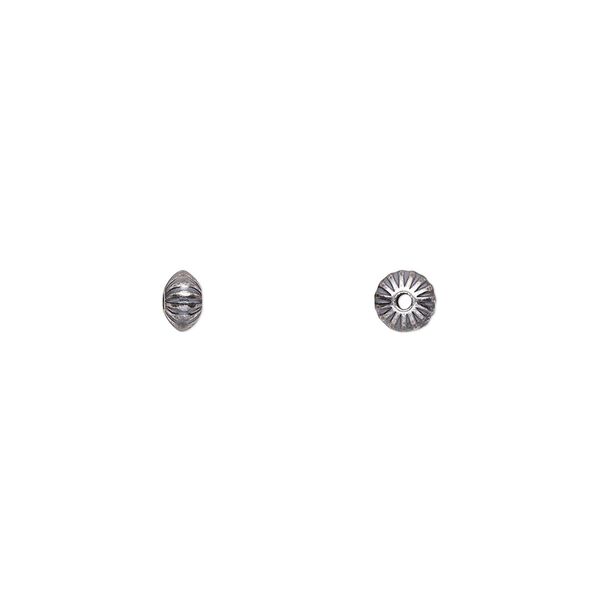 Bead, antiqued sterling silver, 4.5x3mm corrugated saucer. Sold per pkg of 10. image number 0