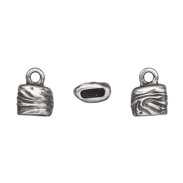 End cap, TierraCast®, pewter (tin-based alloy), 9x9mm 2-sided with jardin design, crimp or glue in. Sold per pkg of 20. image number 0