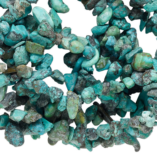 Bead, turquoise (dyed / stabilized), blue-green, small chip, Mohs hardness 5 to 6. Sold per 34-inch strand. image number 0