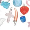 Pendant mix, cat's eye glass (fiber optic glass) and silver-finished brass or steel, multicolored, 20x18mm-35x8mm mixed shape. Sold per pkg of 12. image number 0