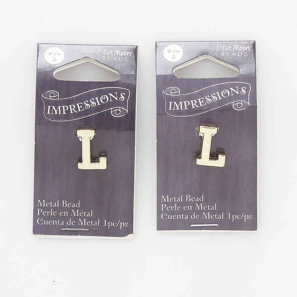 Bead, gold-finished "pewter" (zinc-based alloy), 13x9mm top-drilled letter "L" with 2.5mm hole. Sold per pkg of 2. image number 0