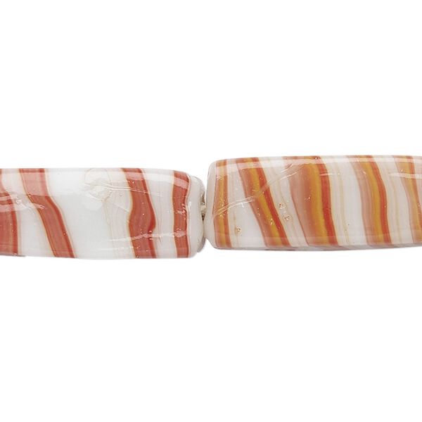 Bead, lampworked glass, opaque multicolored, 24x9mm-27x11mm square tube with stripes design and 2-3.5mm hole. Sold per 24-inch strand. image number 0
