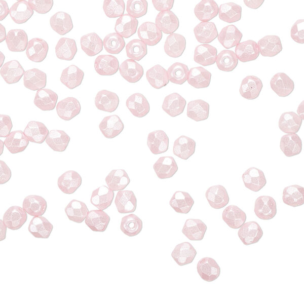 Bead, Czech fire-polished dipped décor glass, pearlescent light pink, 3mm faceted round. Sold per 15-1/2" to 16" strand. image number 0