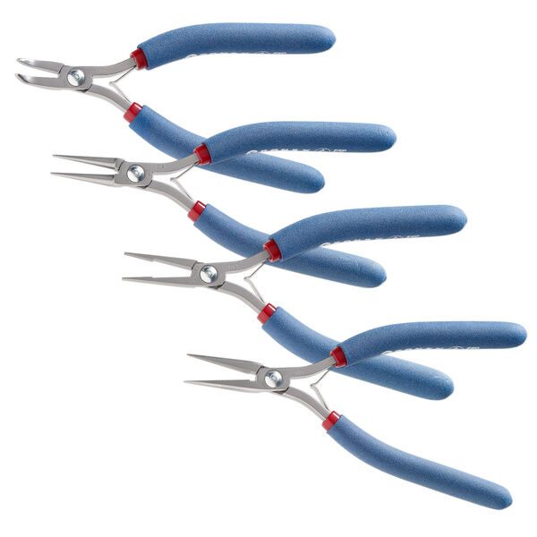 Pliers set, Tronex&reg;, 741 flat-nose / 731 round-nose / 711 chain-nose / 752 curved-nose, steel and rubber, red / blue / white, 6 to 6-1/2 inches with 7-3/4 x 6-1/2 x 1-inch case. Sold per 4-piece set. image number 1