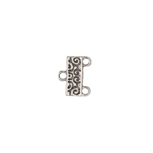 End bar, antique silver-finished "pewter" (zinc-based alloy), 12x5mm double-sided swirl design with 2 loops, 8mm between loops. Sold per pkg of 12.