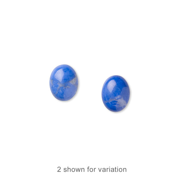 Cabochon, howlite (dyed), lapis blue, 9x7mm calibrated oval, B grade, Mohs hardness 3 to 3-1/2. Sold per pkg of 10. image number 0