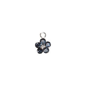 Charm, crystals and sterling silver, Montana, 8mm flower. Sold per pkg of 2.