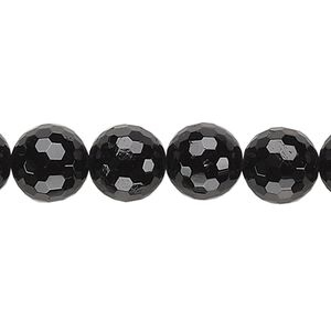 Black tourmaline 1pkg1, faceted round bead natural 15 inch 10mm