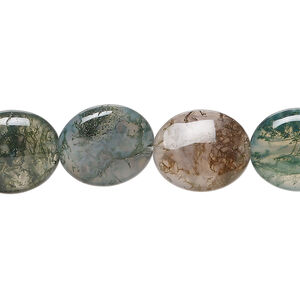 Moss agate 1pkg1, puffed oval bead natural, 15 inch 14x12mm