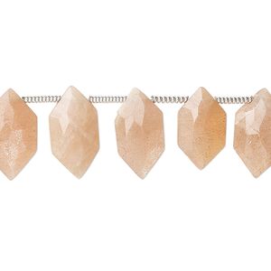 Peach moonstone 1pkg22, hand-cut side-drilled faceted puffed hexagon bead natural 13x7mm