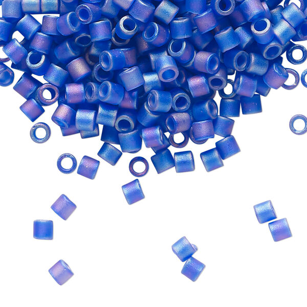 Seed bead, Delica®, glass, pkg/50g, #8 round, translucent matte rainbow cobalt blue (DBL-0864). image number 0