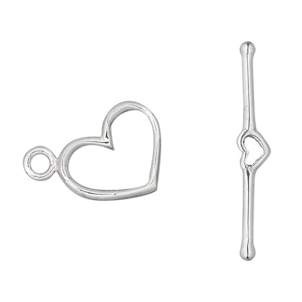 Clasp, toggle, sterling silver, 16x13mm heart. Sold individually. image number 0