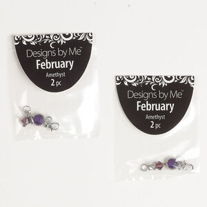 Drop assortment February 2pkg2, glass / antique silver-finished "pewter" (zinc alloy) / brass / steel, amethyst purple, 22x7mm bicone with lobster claw clasp / 24x9mm round with lobster claw clasp.