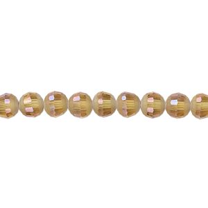 Bead 1pk 96 facets translucent golden champagne AB half-matte, Celestial Crystal® 6mm round 8 inch