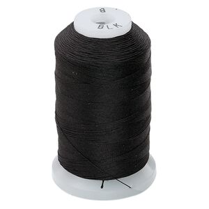 Thread, Purely Silk™, 3-ply, black, size B. Sold per 390-yard spool.