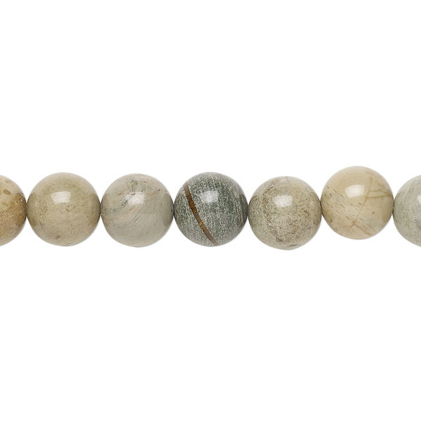 Bead, silver mist jasper (natural), 8mm round, B grade, Mohs hardness 6-1/2 to 7. Sold per 15-1/2" to 16" strand. image number 0
