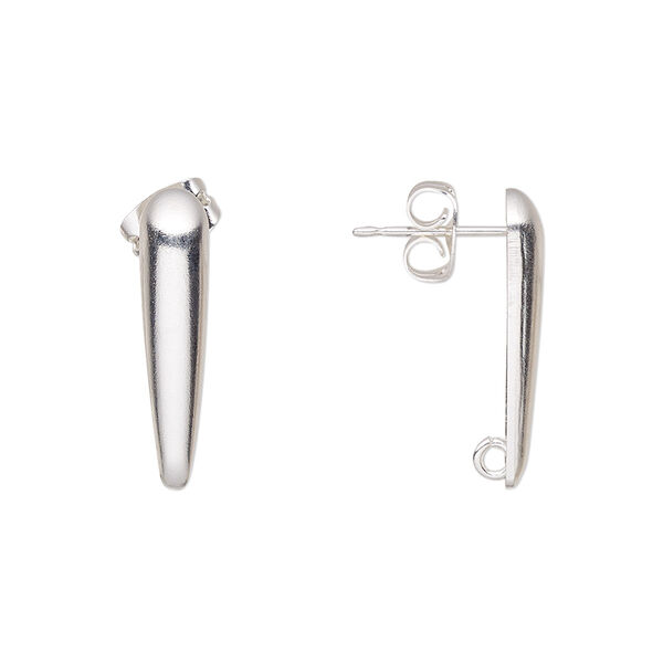 Earstud, silver-plated brass, 20x4.5mm half-dome long teardrop with open loop. Sold per pkg of 5 pairs. image number 0