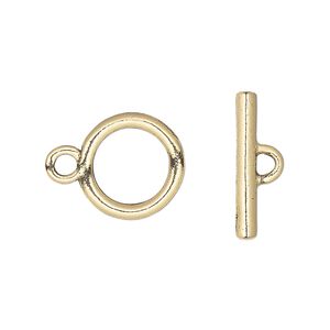 Clasp, toggle, gold-plated pewter (tin-based alloy), 14mm round. Sold per pkg of 4.