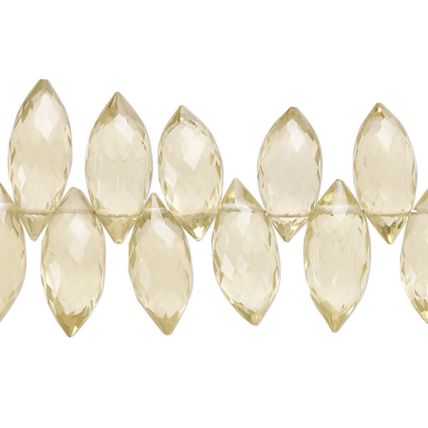 Bead, lemon quartz (heated), 13x6mm-17x7mm hand-cut top-drilled faceted marquise, B+ grade, Mohs hardness 7. Sold per 7-inch strand, approximately 45 beads. image number 0
